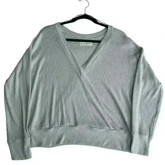 Lucky Brand Sweater Women's XS Wrap Ribbed Knit Stretchy Light Grey - Picture 2 of 7